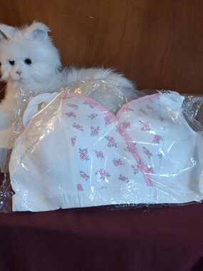 White Floral Lace-Trim Bustier Bra with Pink Accents